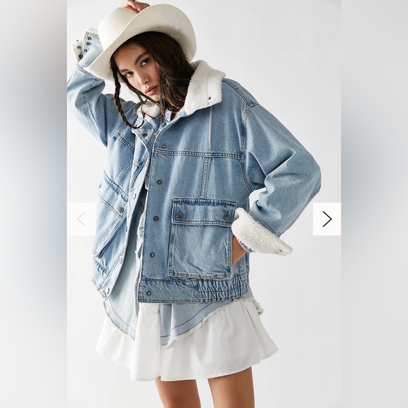Free People Ariel Cozy Denim Bomber Jacket